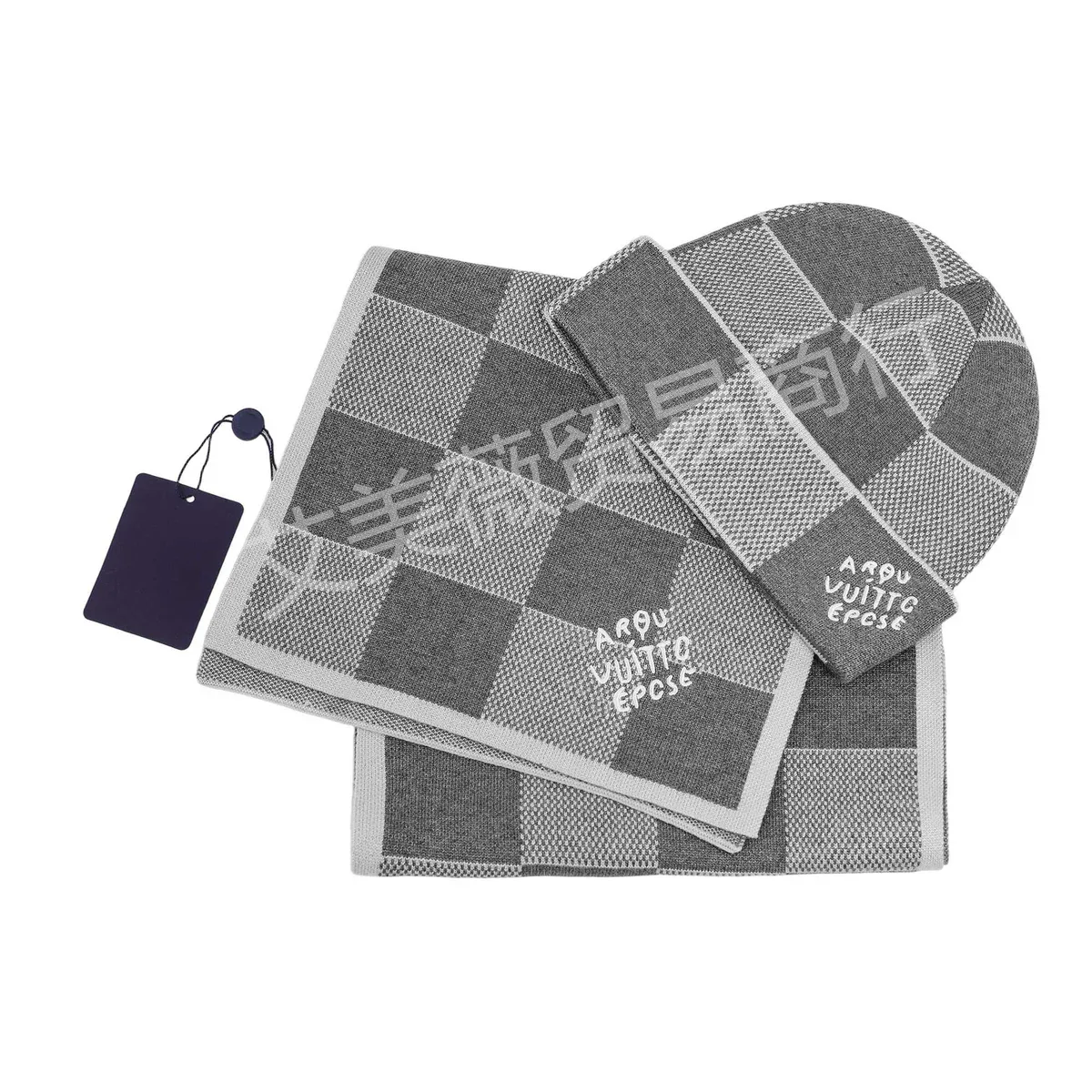 Louis Vuitton Tabi L格子套装灰 高品质 围巾与帽子套装