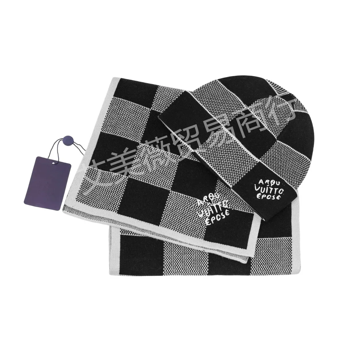 Louis Vuitton Tabi L格子套装黑白 高品质 围巾与帽子套装
