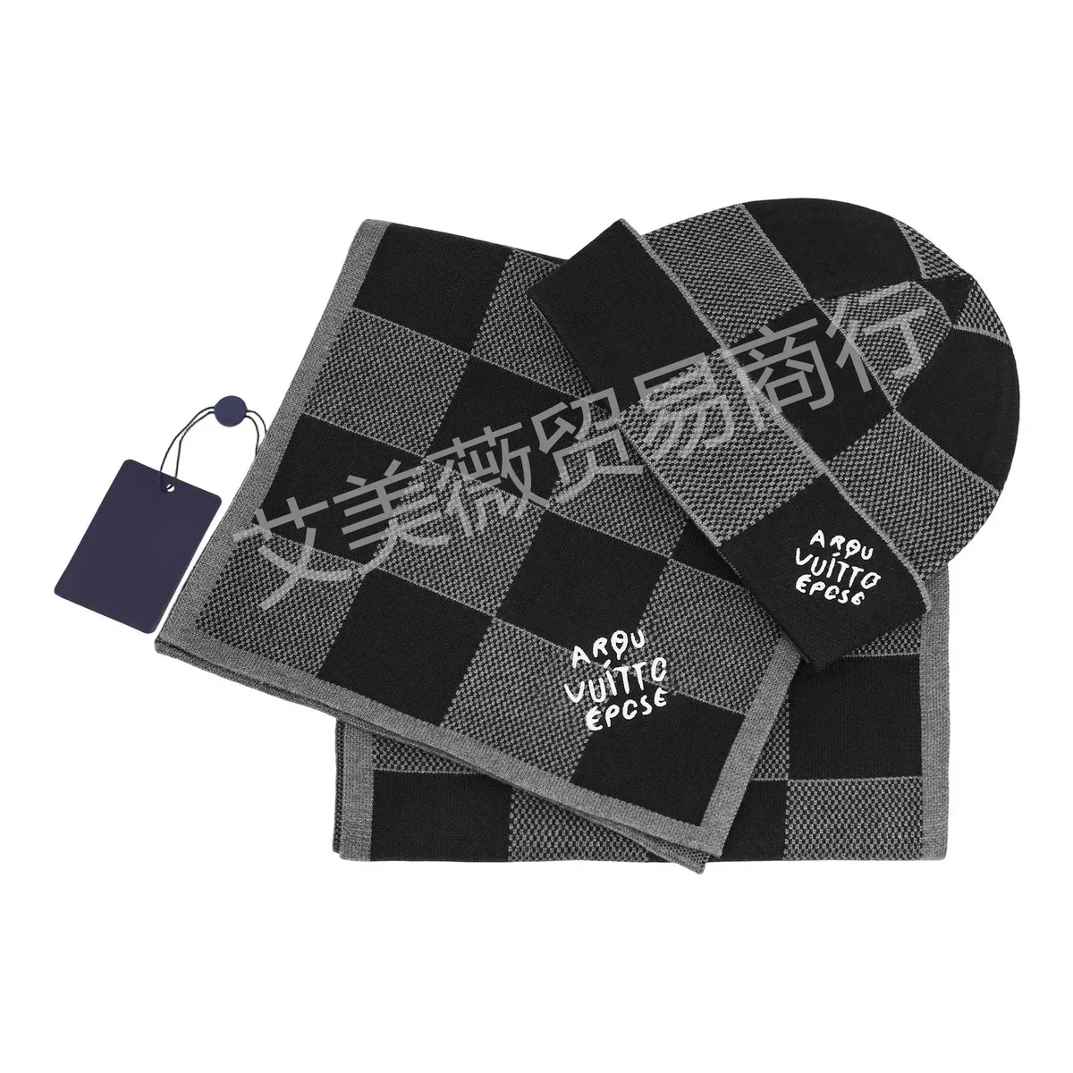 Louis Vuitton Tabi L格子套装黑灰-高品质 Scarf & Beanie Set