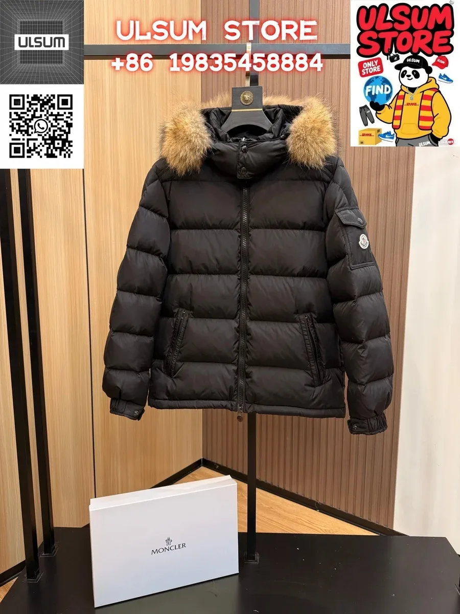 Moncler Black Fur Trim Puffer Jacket