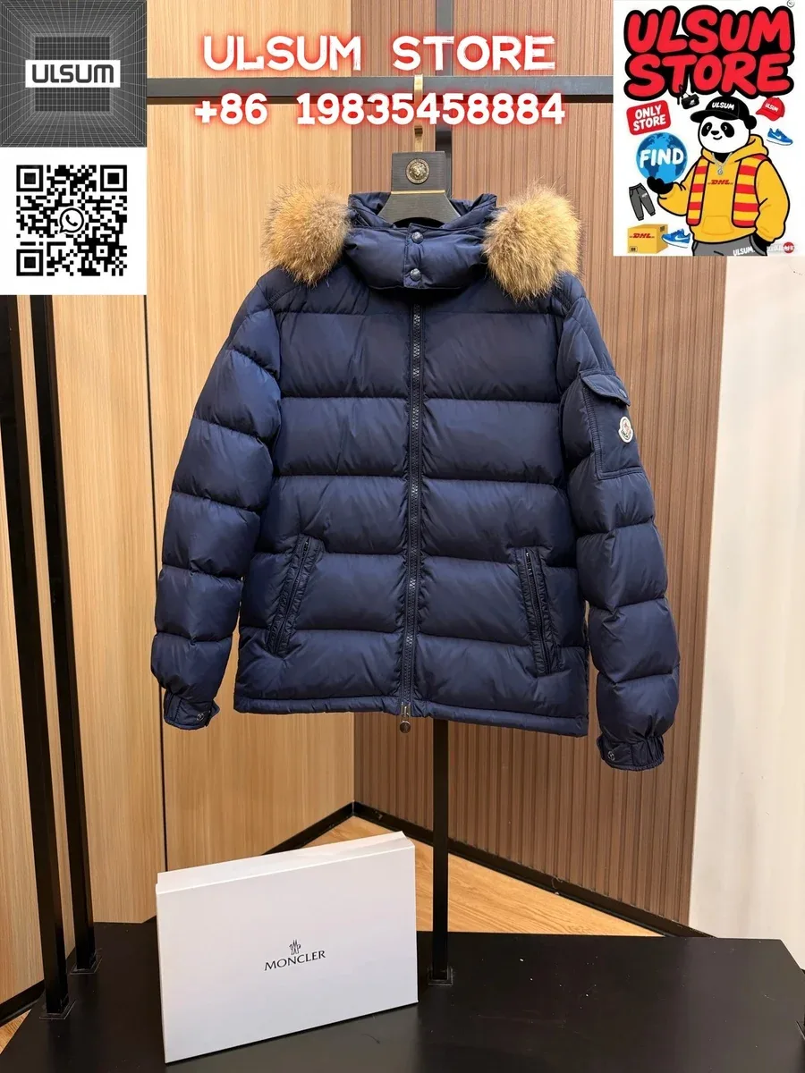 Moncler Navy Fur Trim Puffer Jacket