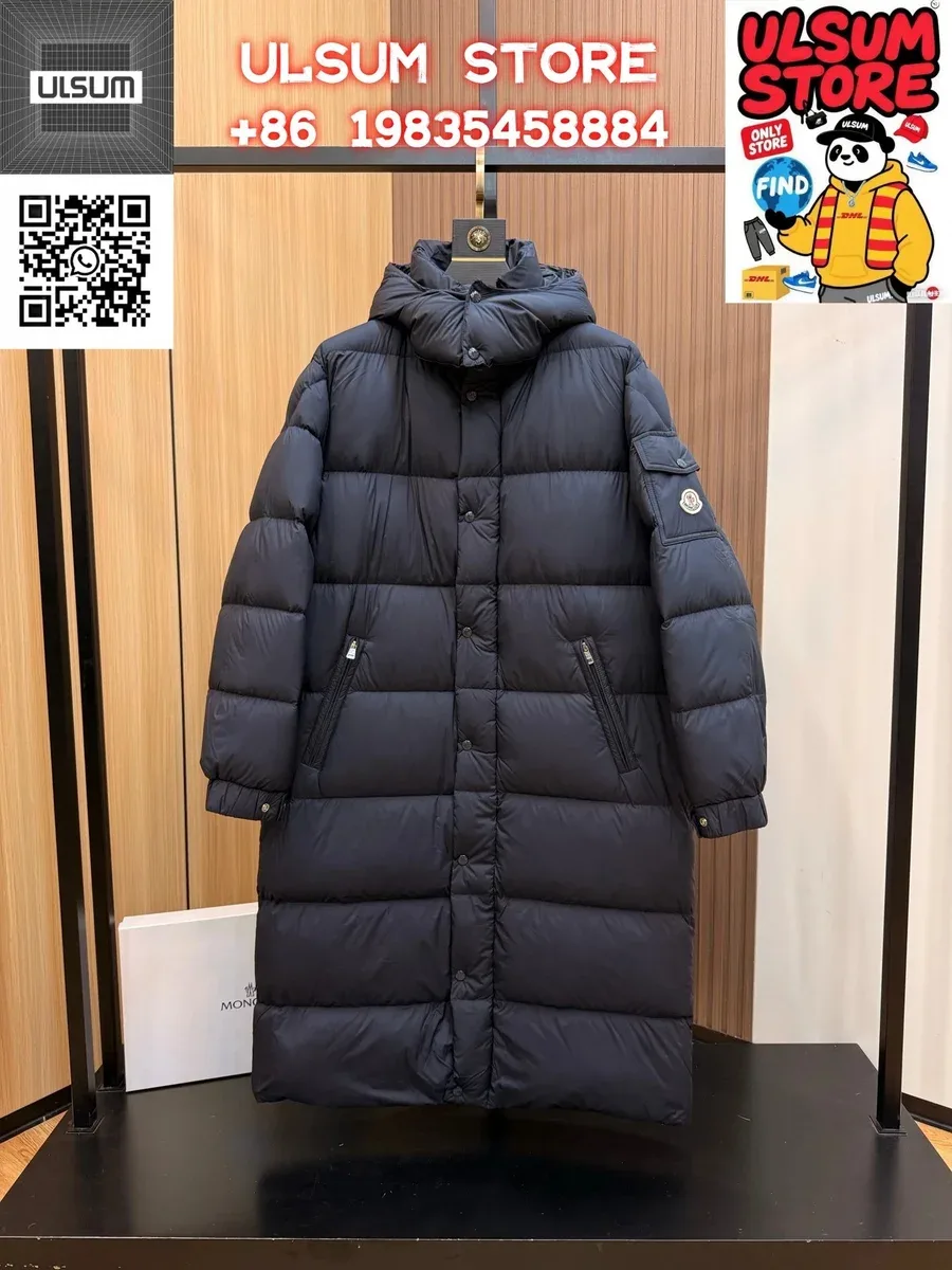 Moncler Maya Long Puffer Coat Navy