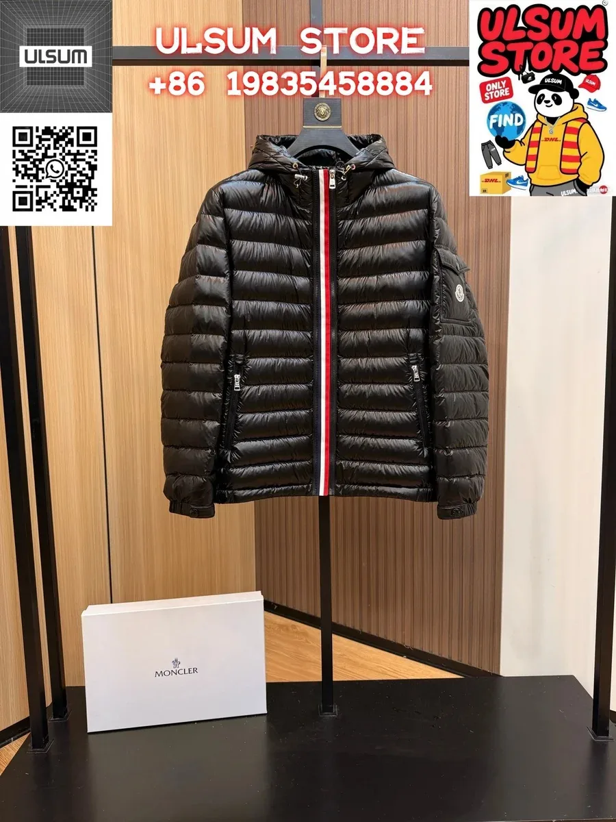 Moncler Black Red Stripe Parka Coat