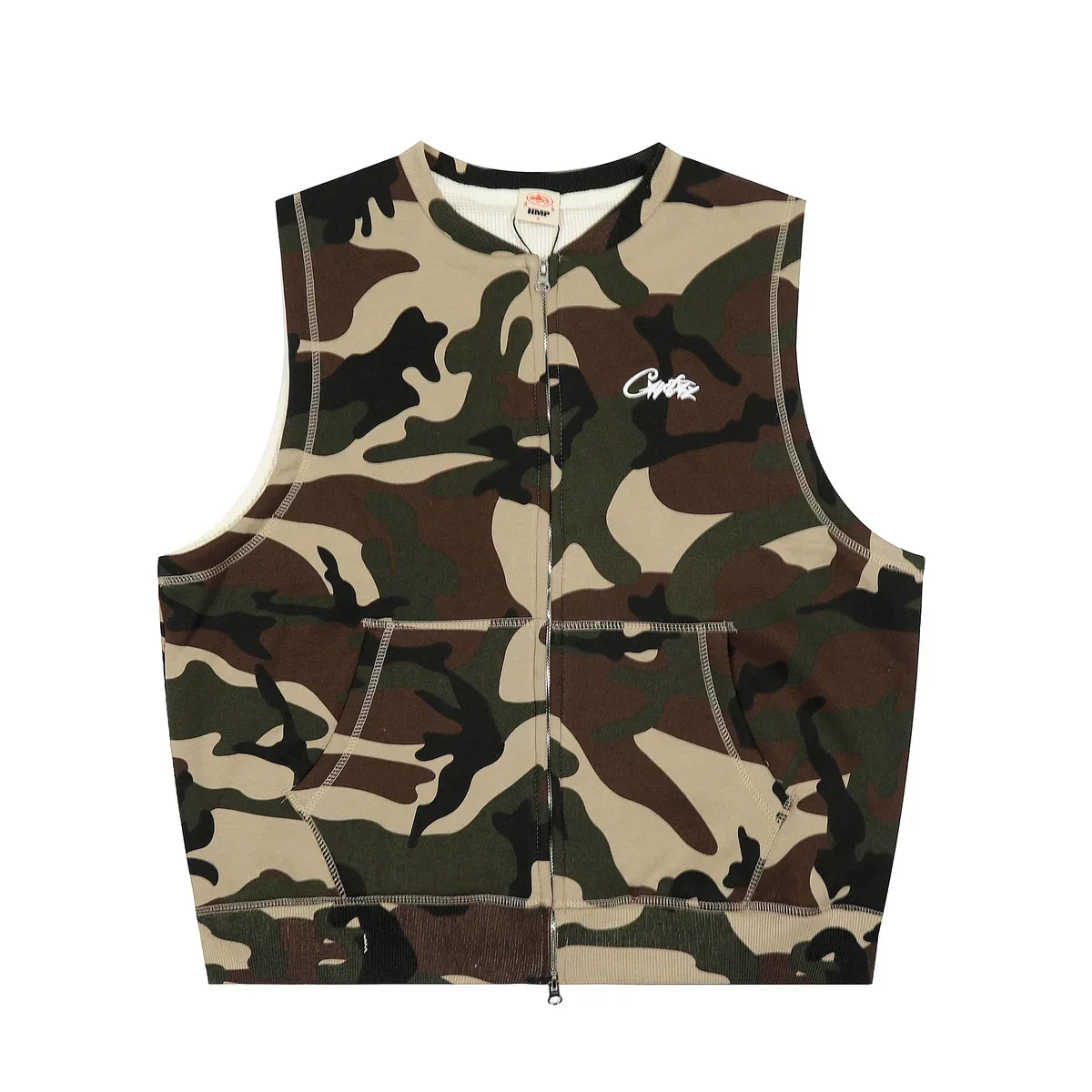 Unisex Camo Zip Vest with Logo Pocket