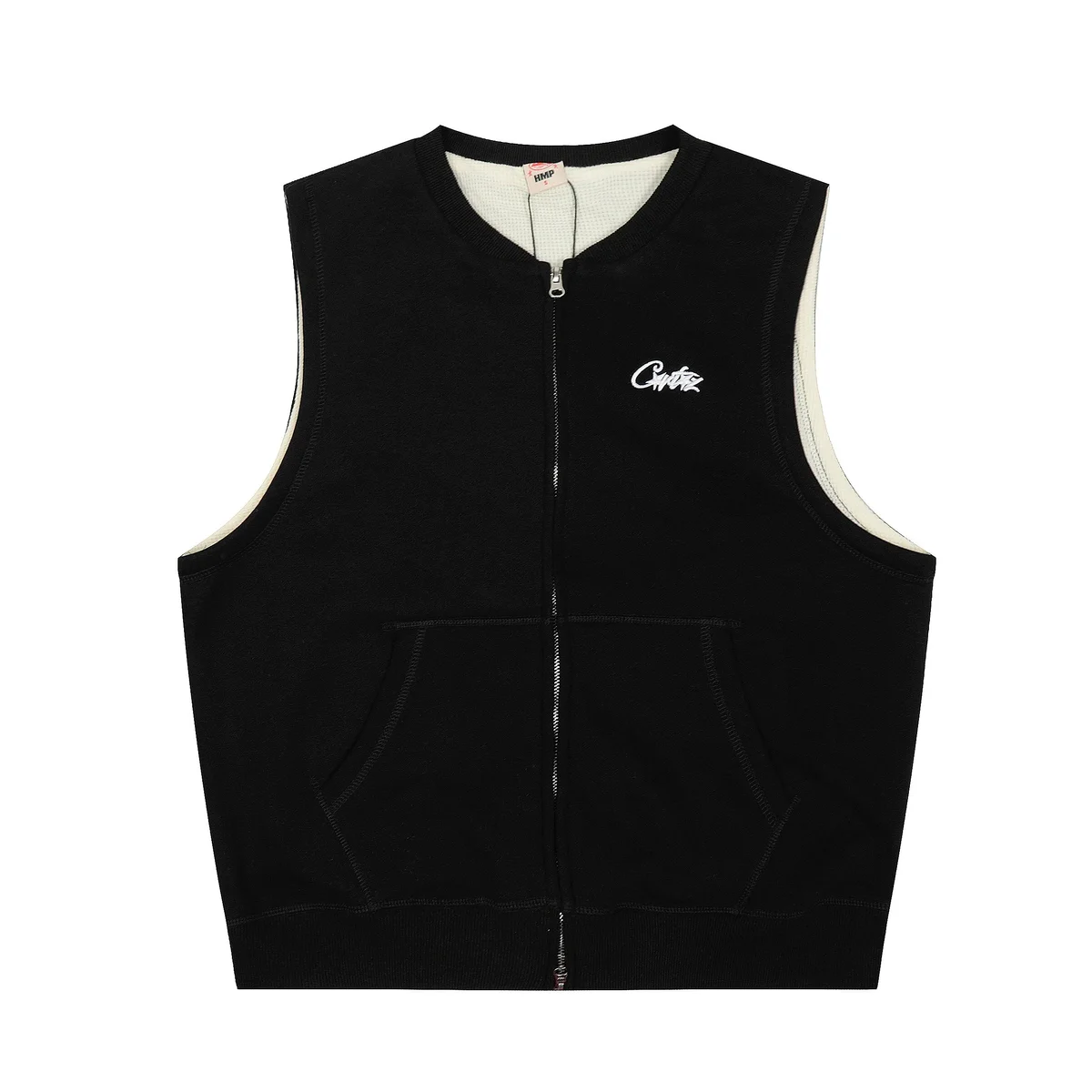 Black Zip-Up Vest with Embroidered Logo