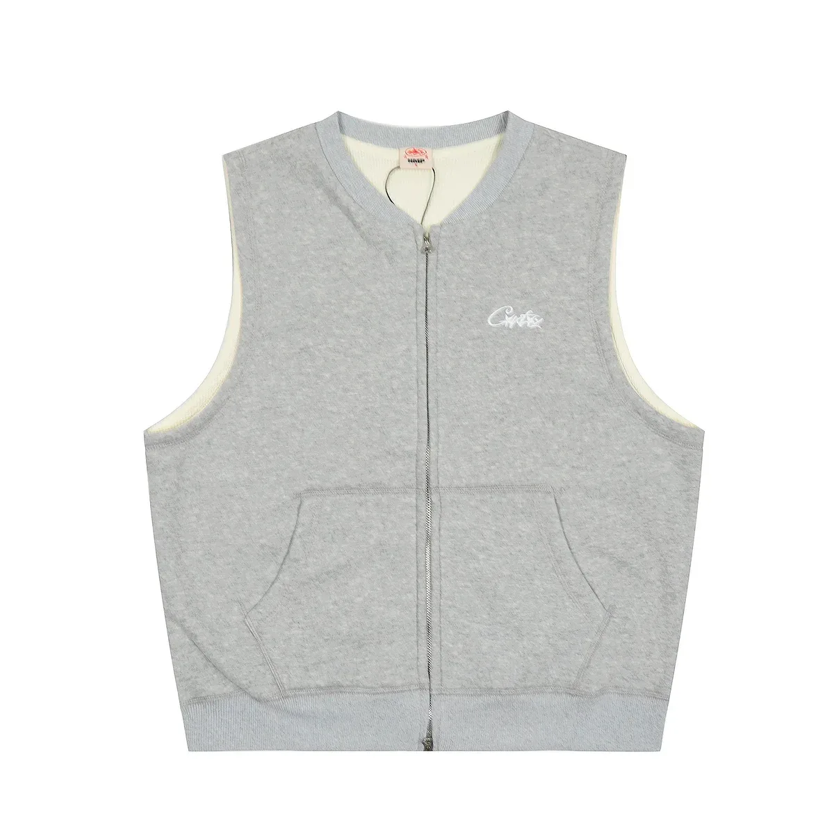Civics Grey Zip-Up Vest with Embroidery