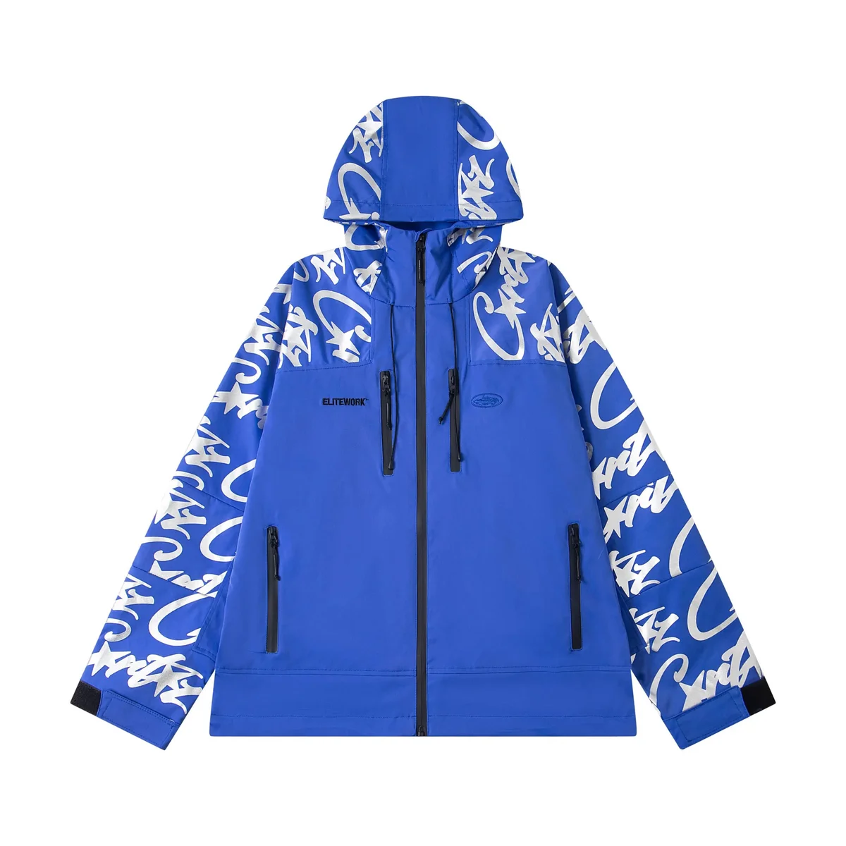 Blue Graffiti Print Windbreaker Jacket