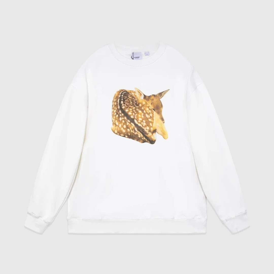 Burberry Deer Print Crewneck Sweatshirt White