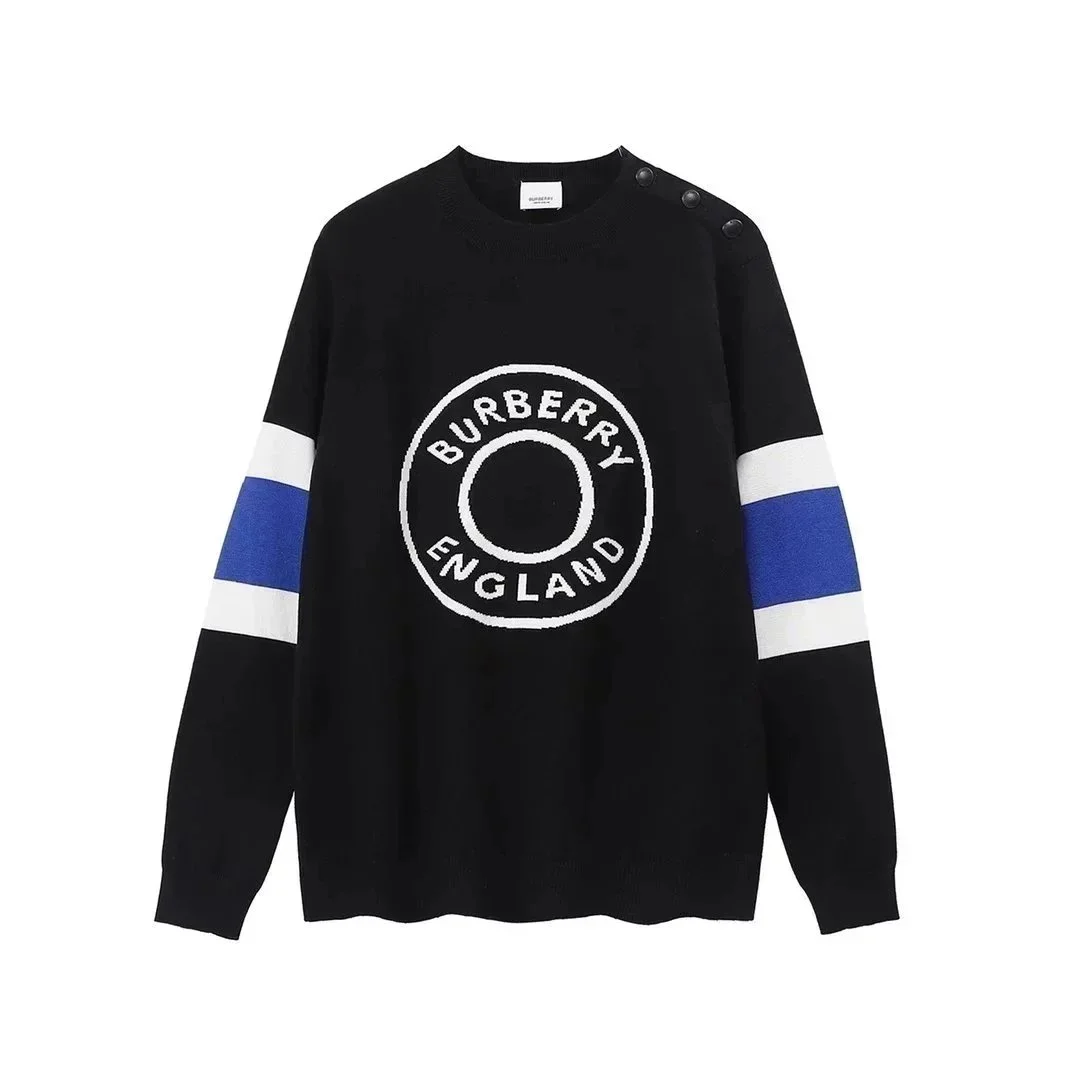 Burberry Black & White Striped Logo Sweater