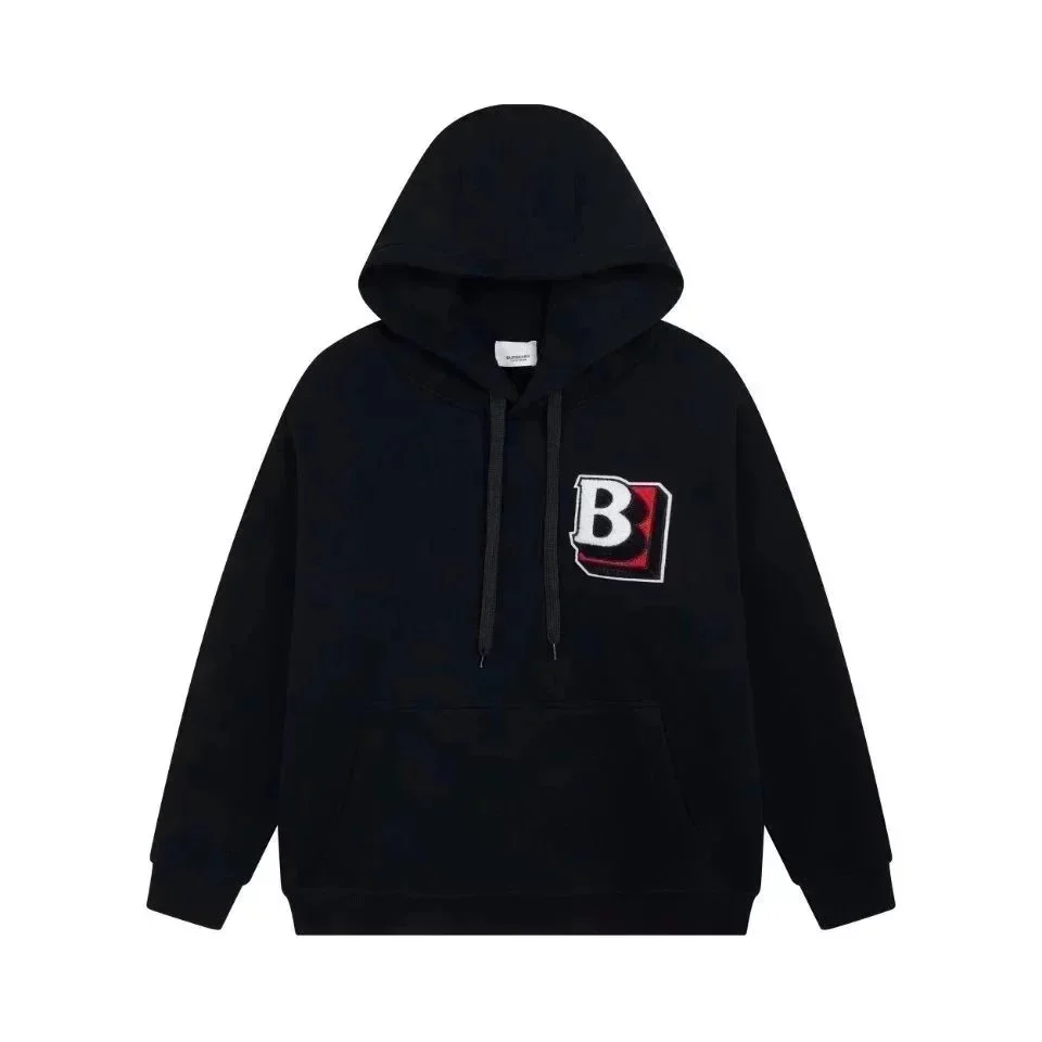 Burberry B Logo Hoodie Black Cotton Sweatshirt