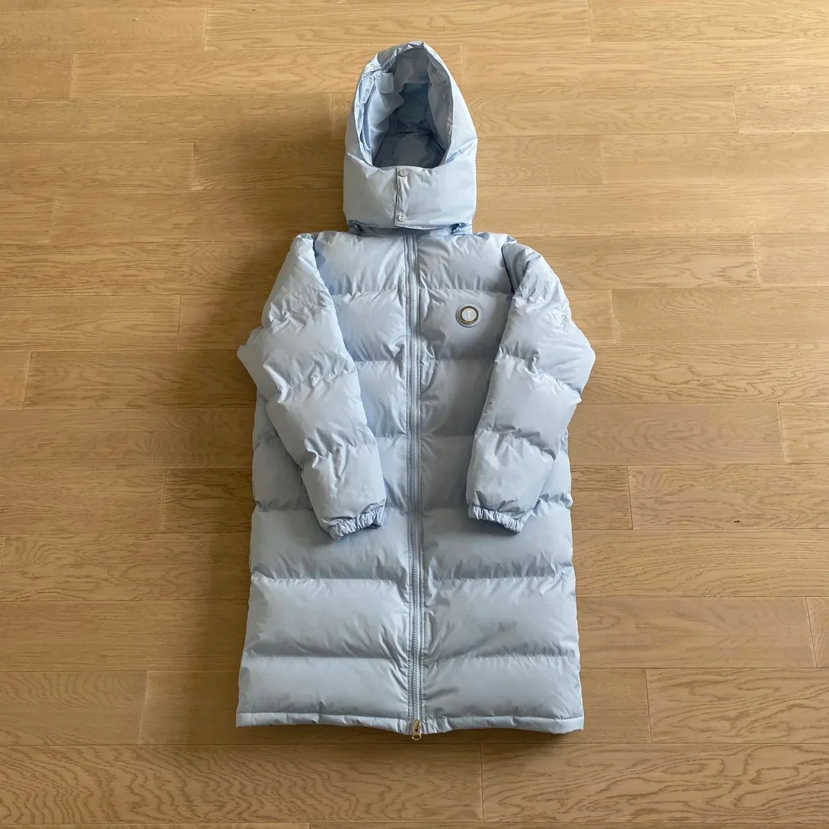 Light Blue Long Puffer Coat with Hood