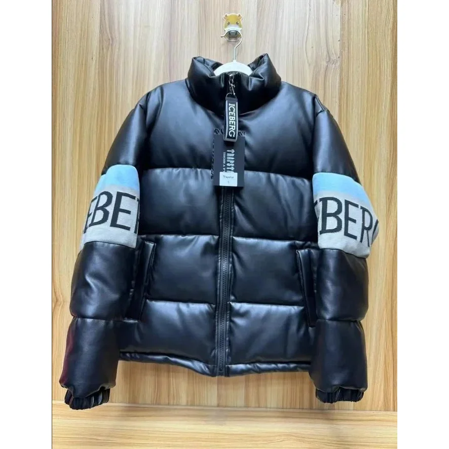 Iceberg Black Leather Puffer Jacket