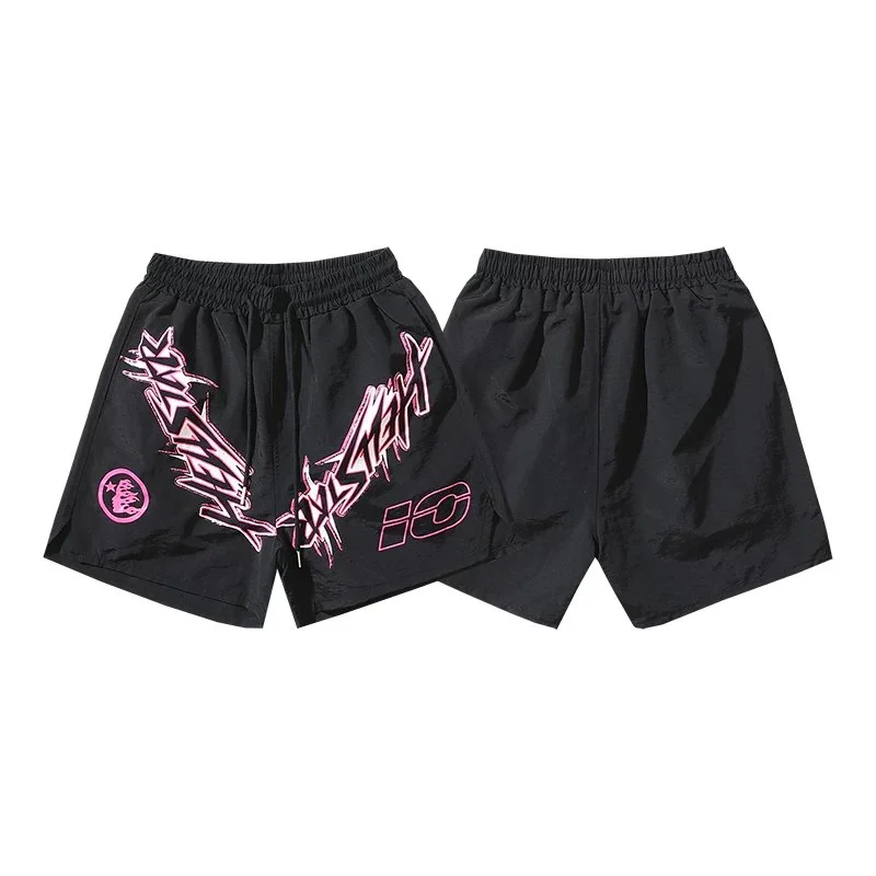 Black Pink Graphic Print Shorts