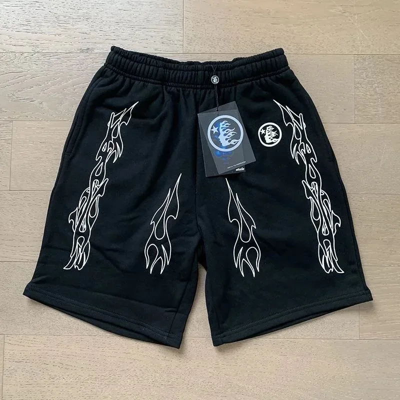 Black Flame Print Sweat Shorts
