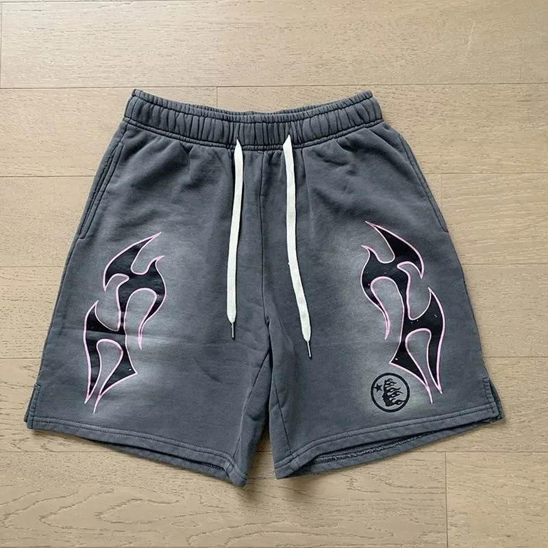 Unisex Flame Print Sweat Shorts Black 4