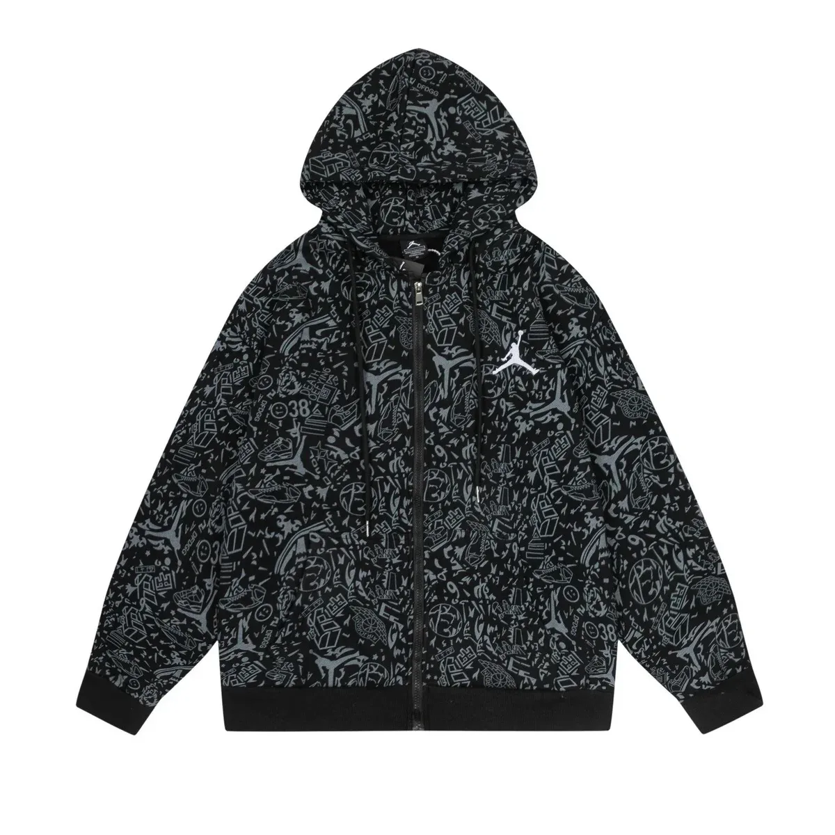 Jordan Air Jordan Hoodie Black Patterned Zip-Up Jacket