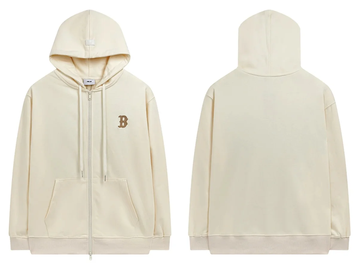 Unisex Beige B Zip-Up Hoodie Sweatshirt