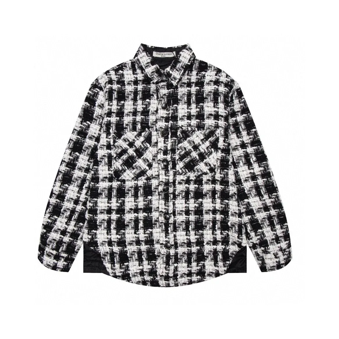 Unisex Black & White Tweed Button-Up Shirt Jacket