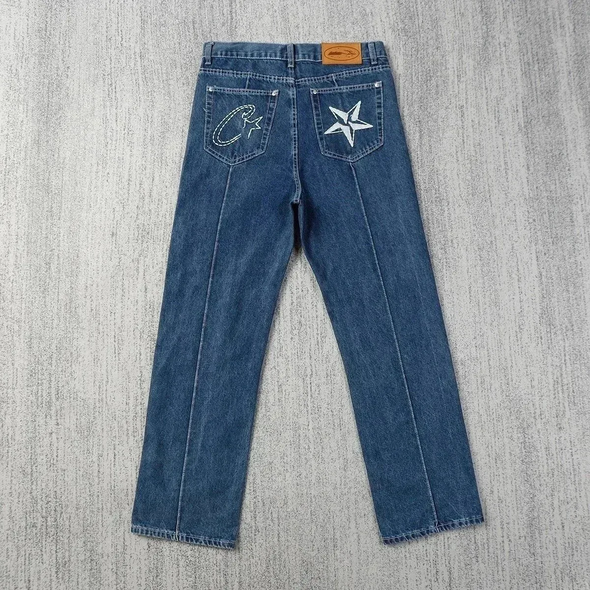 Unisex Jeans with Star Embroidery Denim
