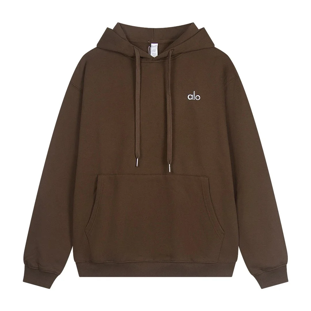 Unisex Brown 'alo' Embroidered Hoodie