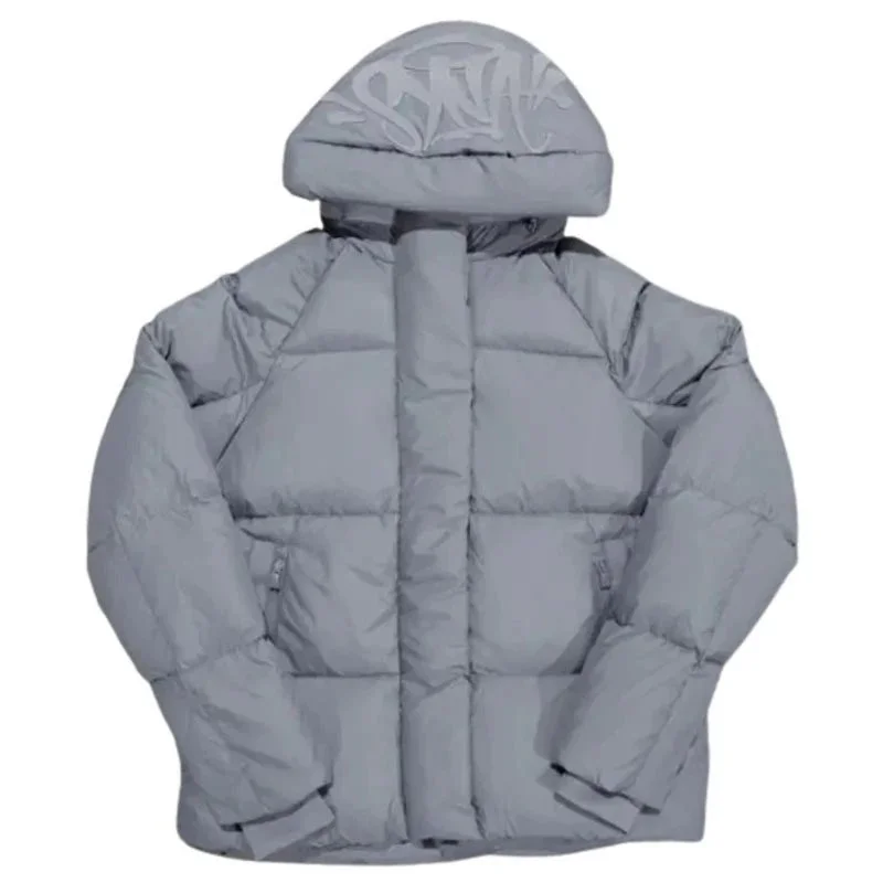 Gray Puffer Jacket with Hood
