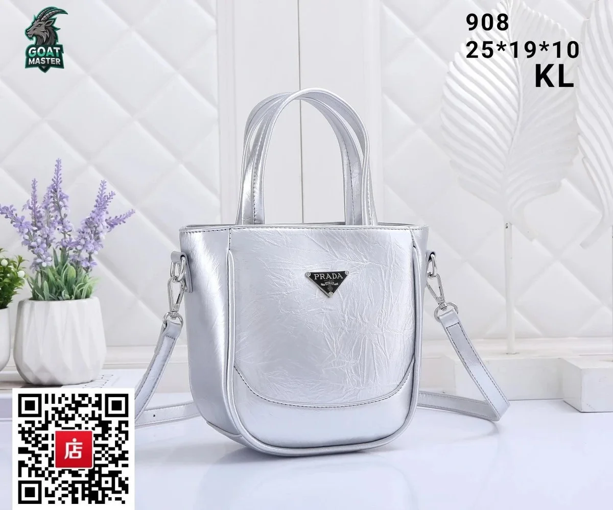 Prada Classic Logo Silver Tote Bag