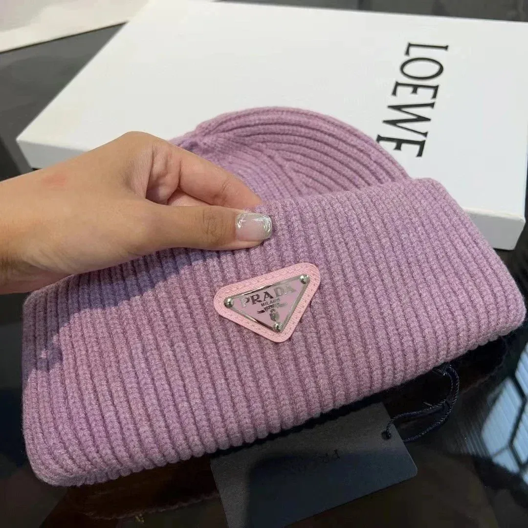 Prada Purple Ribbed Beanie Hat