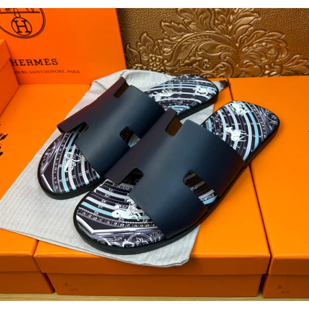 Hermès Birkin Black Horse Print Slippers