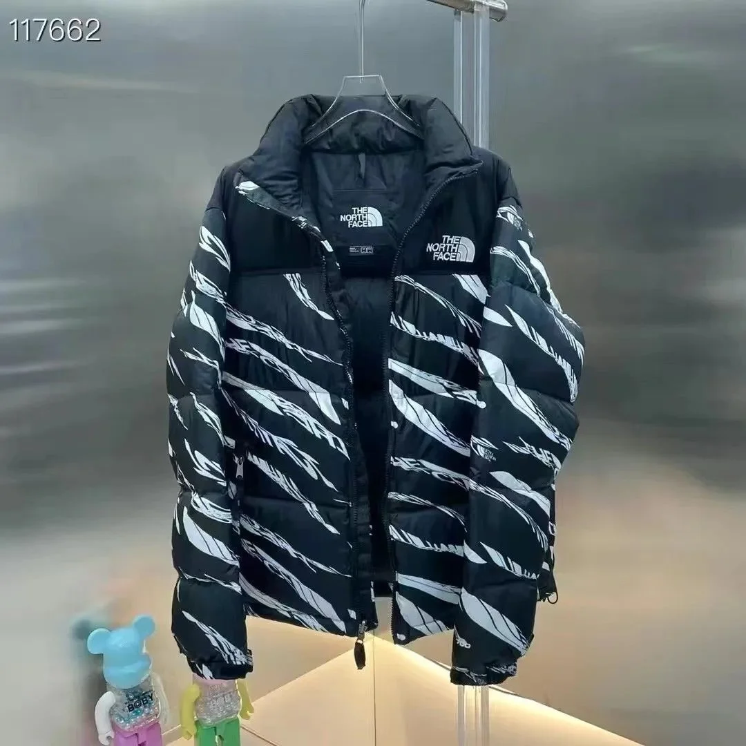 The North Face Nuptse Black/White Striped Parka