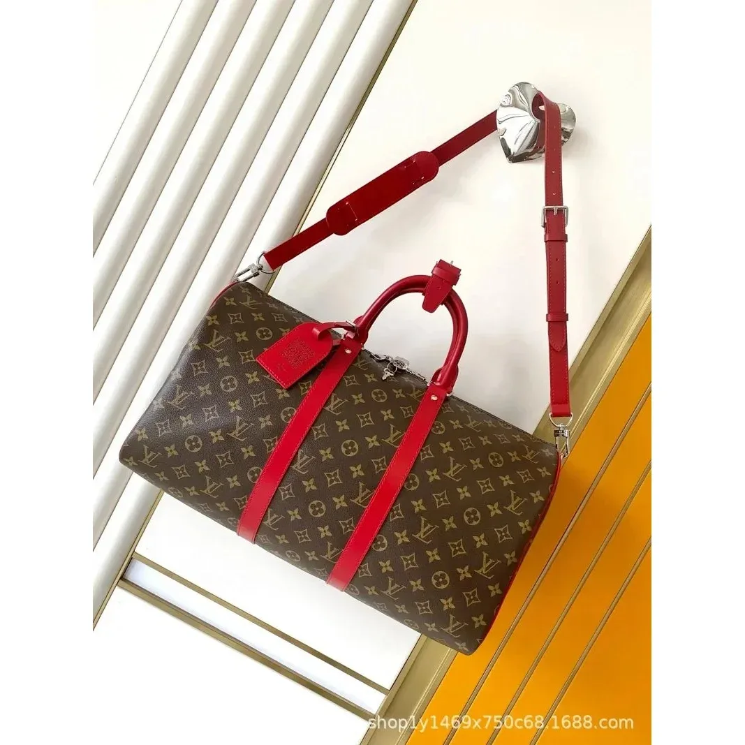 Louis Vuitton Keepall Monogram Bandoulière Red Travel Bag