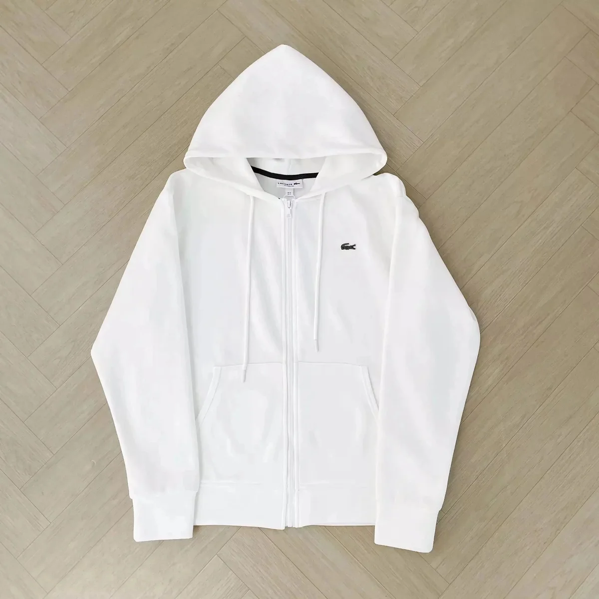 Lacoste White Crocodile Zip-Up Hoodie