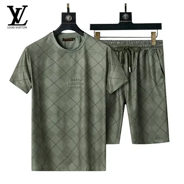 Louis Vuitton Grid Print Set Olive Green Co-ord Set