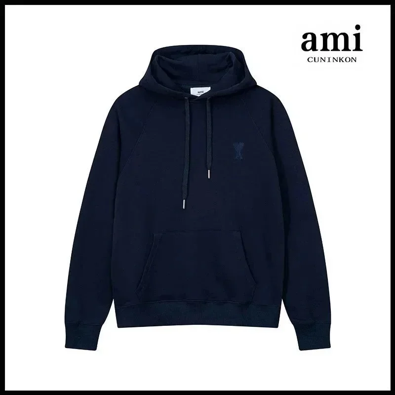 Ami 635 Hoodie Navy Cotton Sweatshirt