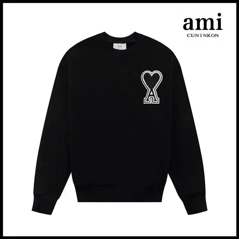 Ami 611 Car章圆领款 Black Crewneck Sweatshirt