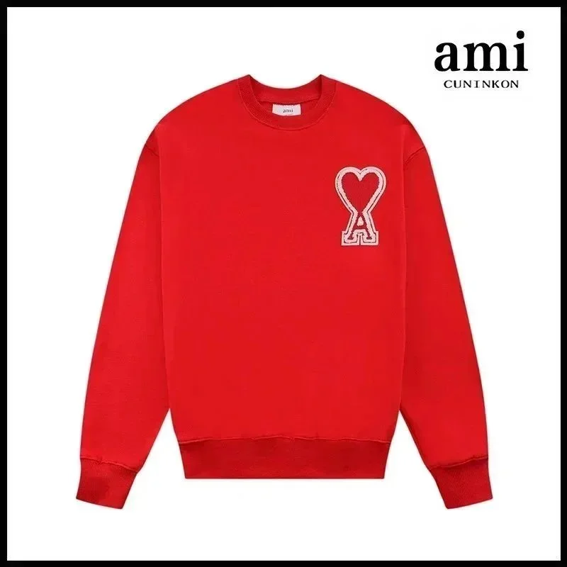 Ami 611 Car章圆领款 Red Crewneck Sweatshirt