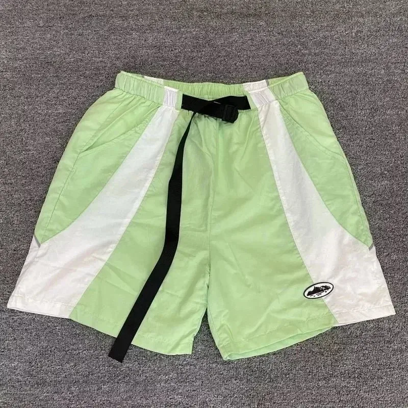 Light Green & White Panelled Shorts