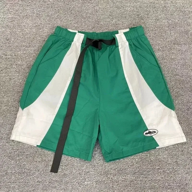 Green & White Panelled Shorts