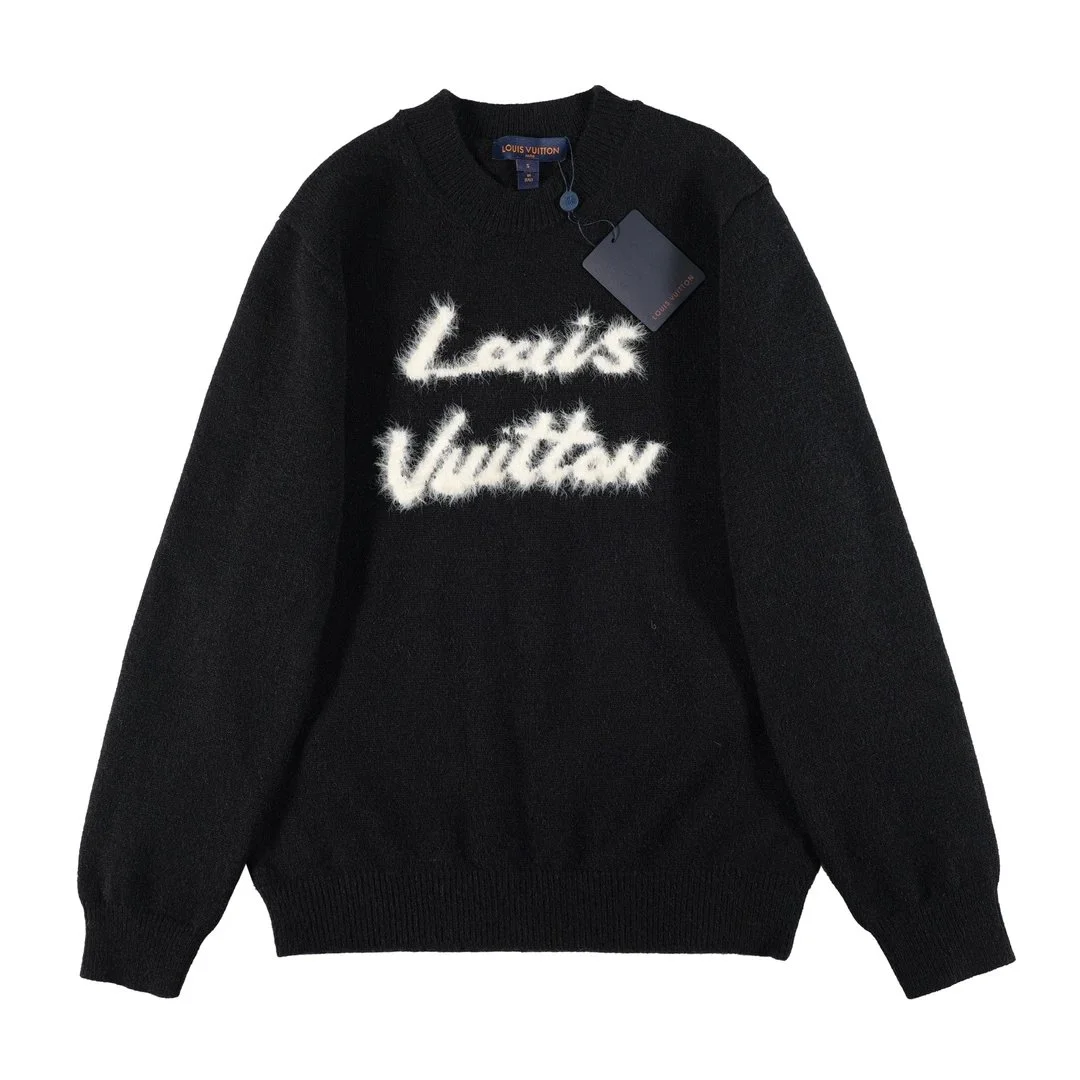 Louis Vuitton Black Faux Fur Logo Sweater