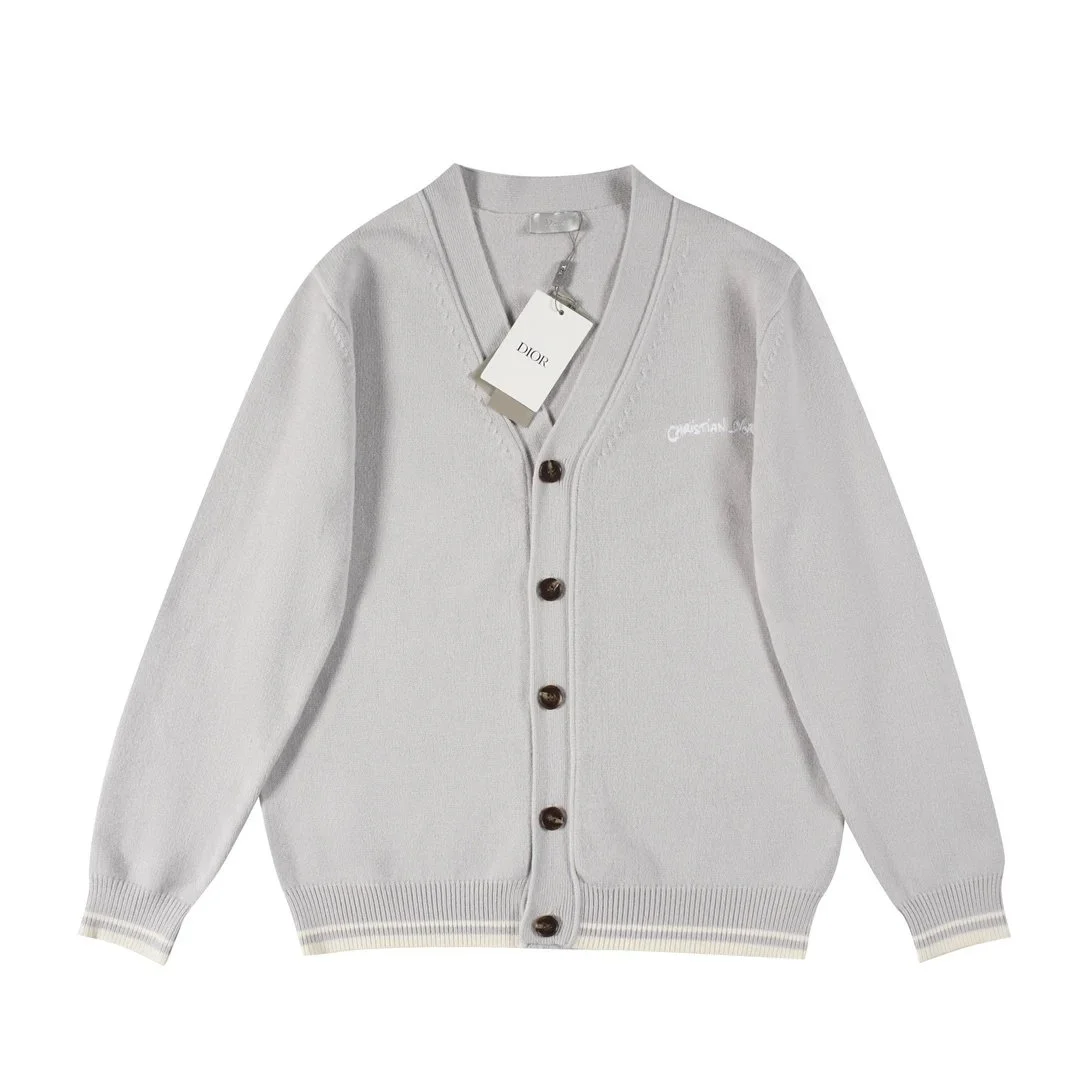 Dior Light Grey Embroidered Cardigan Sweater