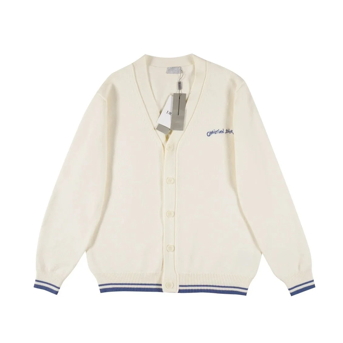 Christian Dior Cardigan Cream with Blue Embroidery