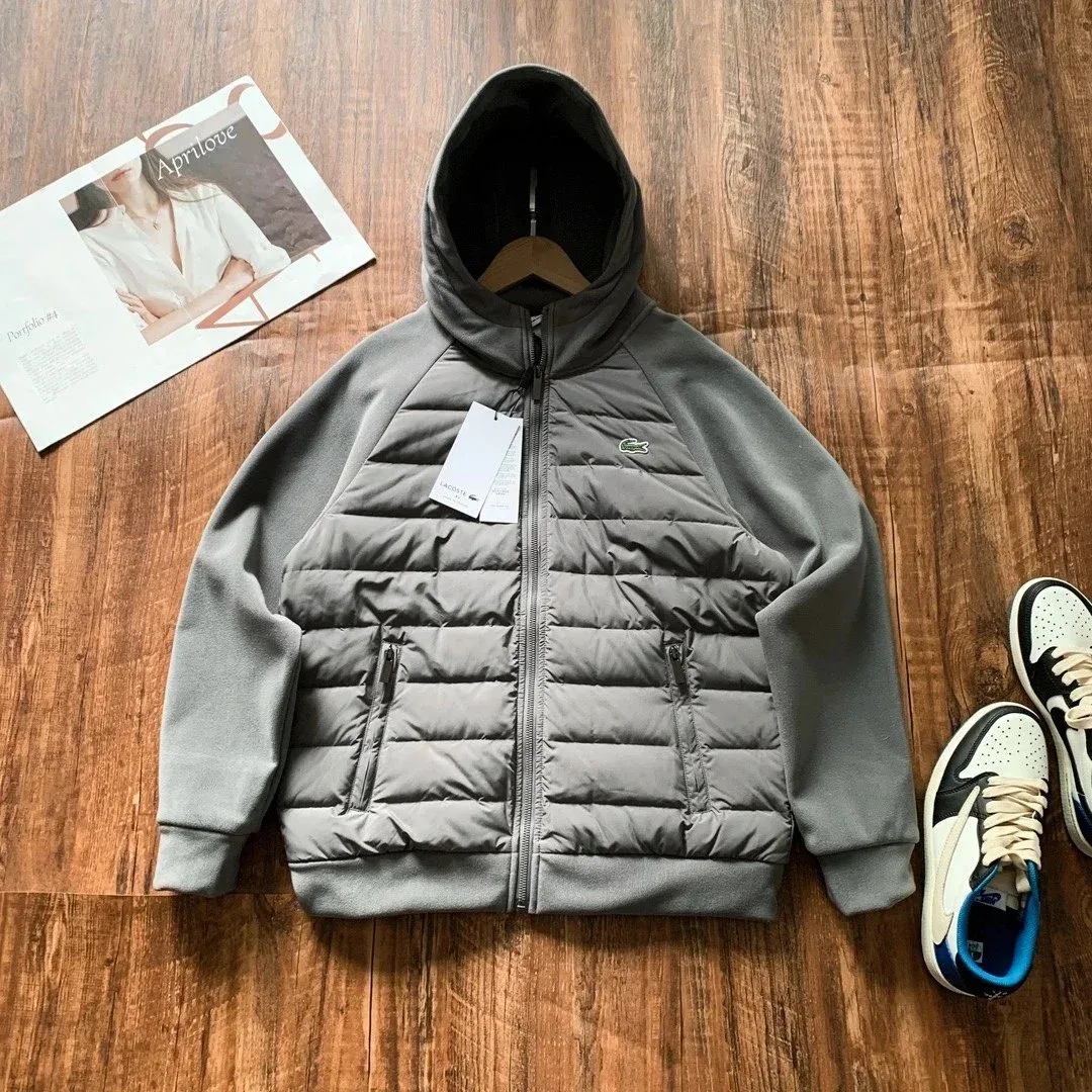 Lacoste Grey Puffer Hoodie Coat