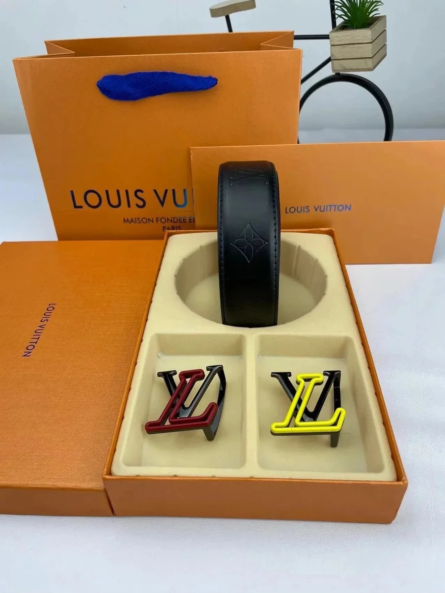 Louis Vuitton Black Monogram Belt & Cufflinks Set