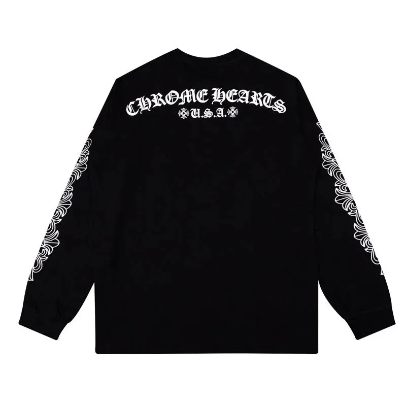 Chrome Hearts Black Floral Cross Long Sleeve T-Shirt