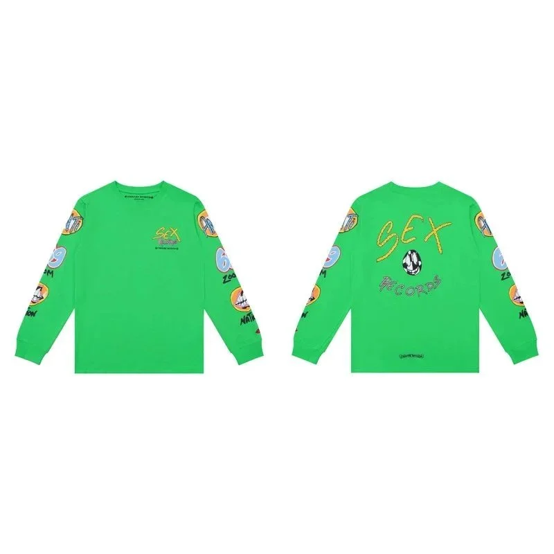 Green 'SEX Records' Printed Long Sleeve T-Shirt