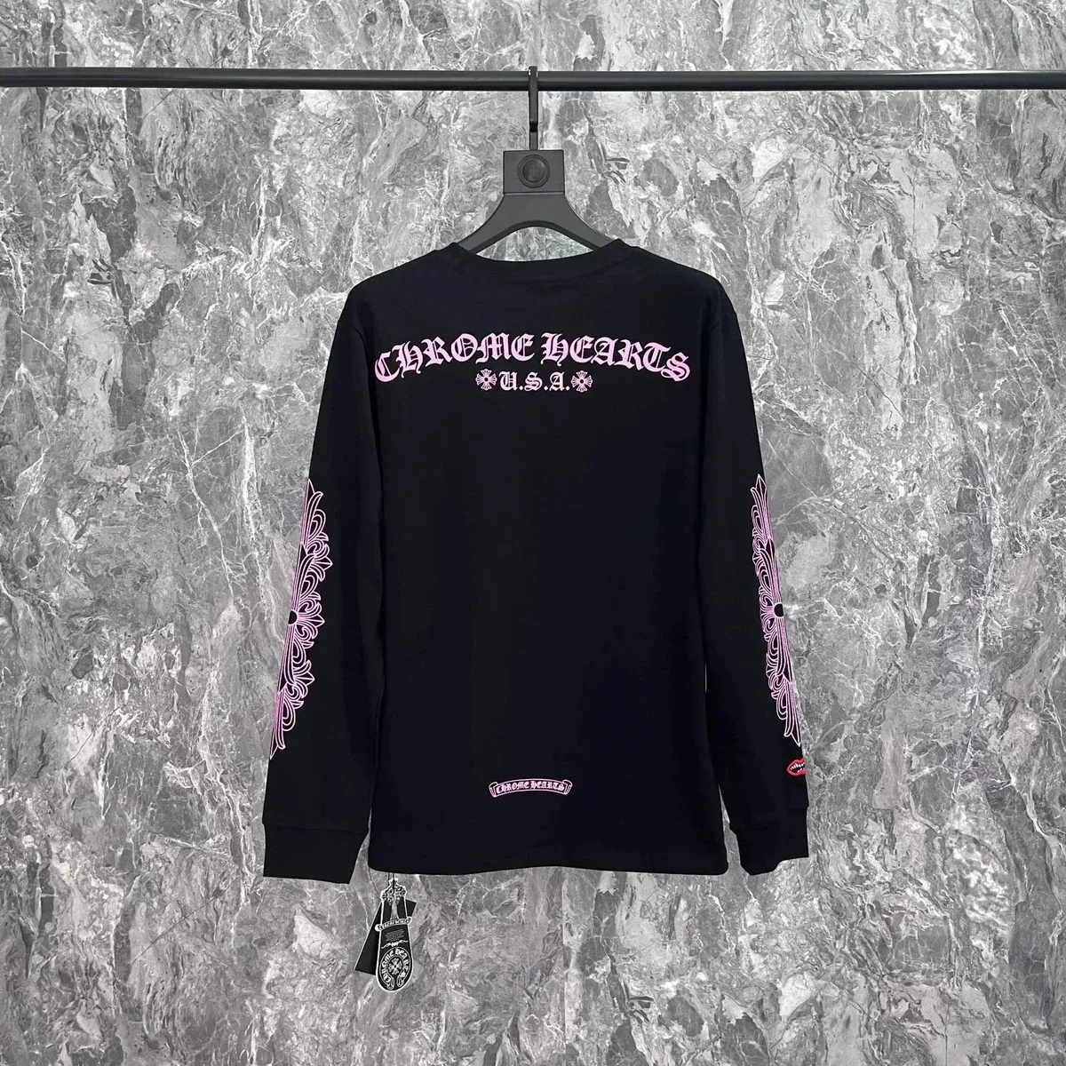 Chrome Hearts CH Cross Long Sleeve T-Shirt Black/Pink