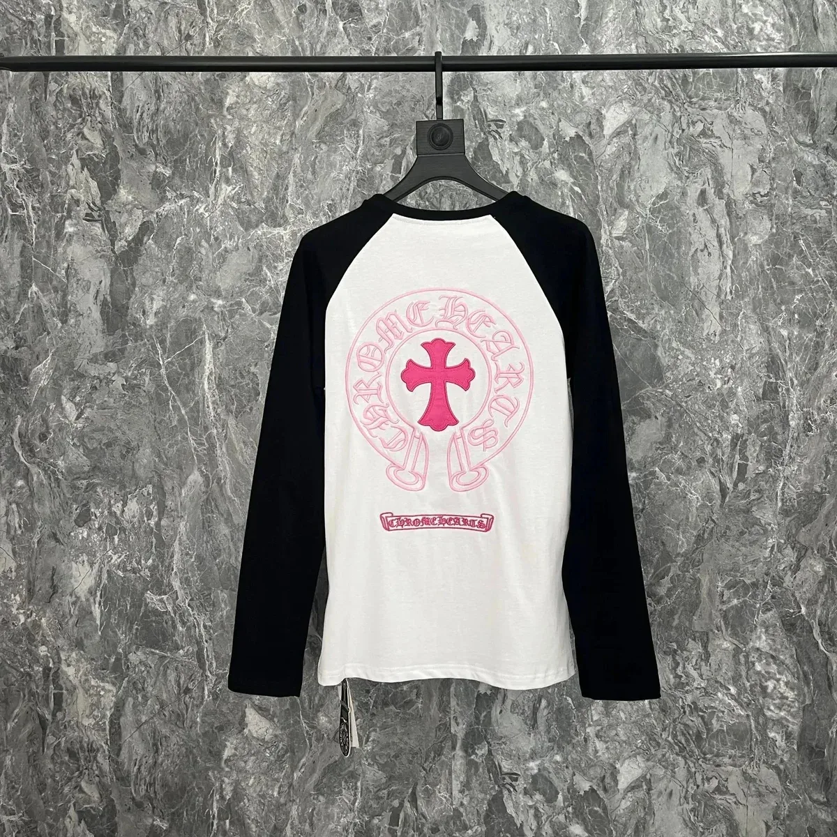 Chrome Hearts CH Cross Pink Embroidered Long Sleeve T-Shirt