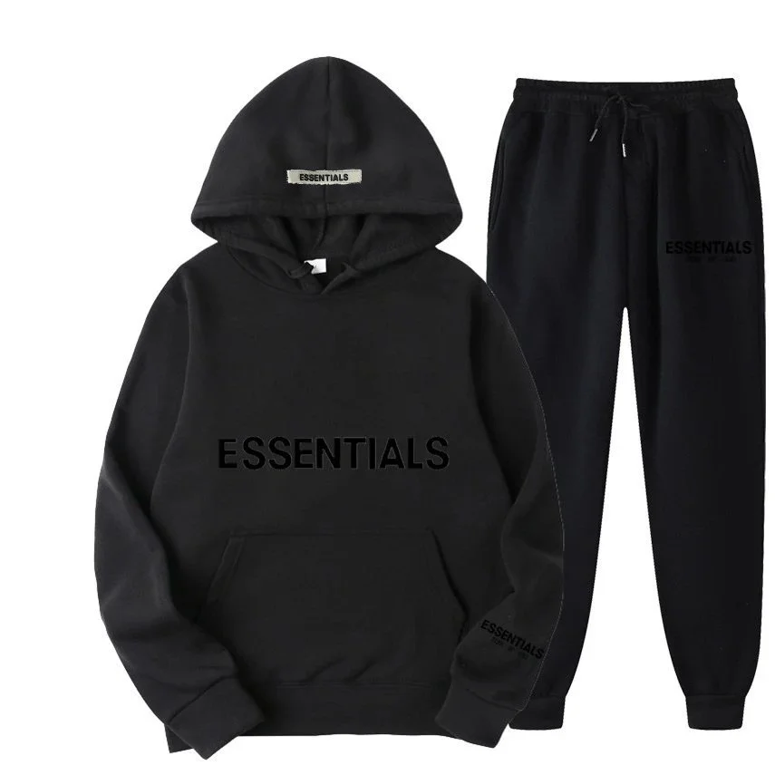 Essentials Black Hoodie & Pants Set