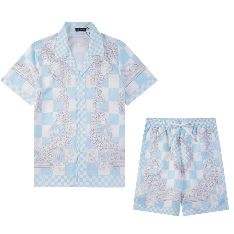 Unknown Brand Checkered Print Set Light Blue/White Shorts & Shirt