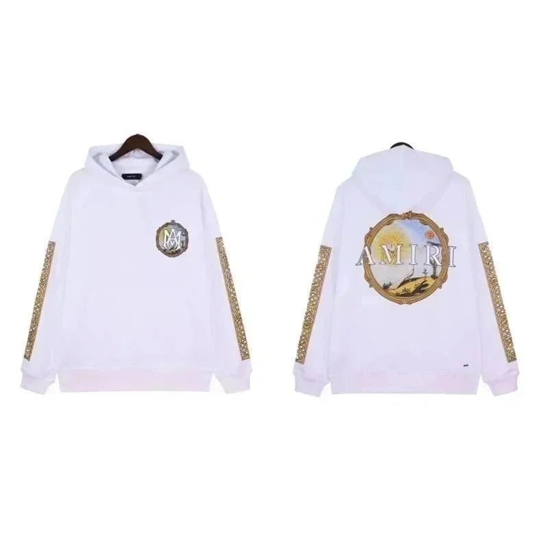 Amiri White AMRI Hoodie with Gold Embroidery