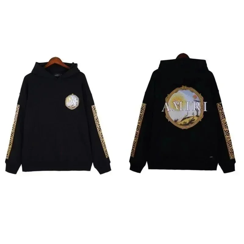 Amiri Black AMRI Hoodie with Gold Embroidery